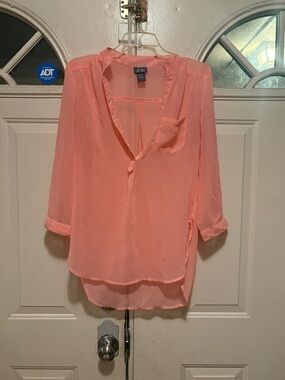 Lightweight Coral Sheer Blouse - Women's Top